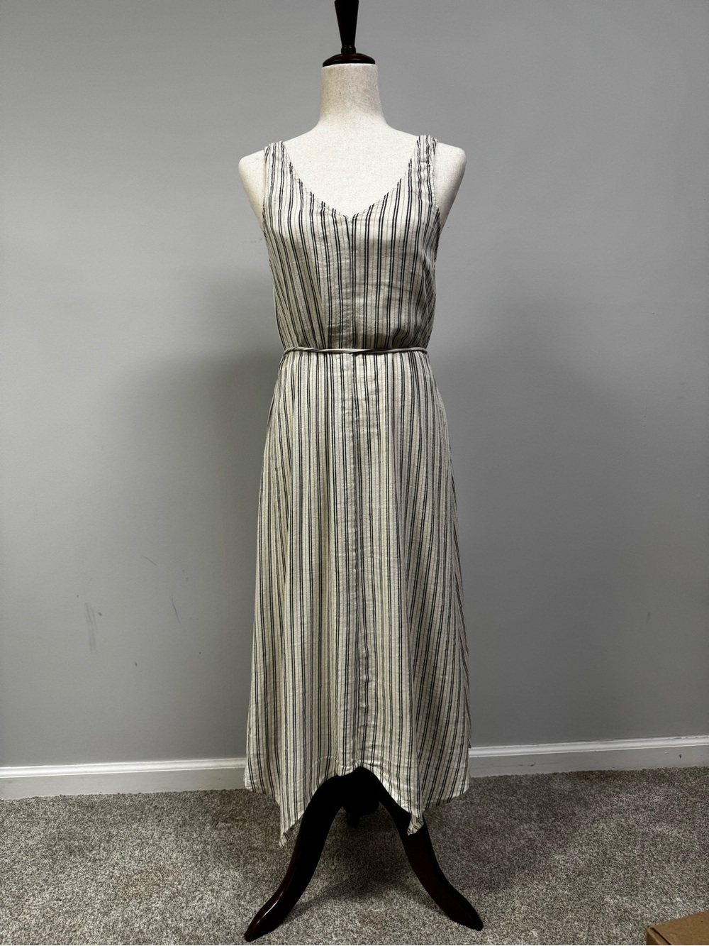 Splendid Navy, Natural Striped High-Low Midi Dress